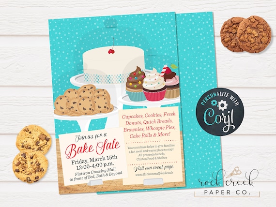 Bake Sale Flyer School Fundraiser Charity Bake Sale Etsy