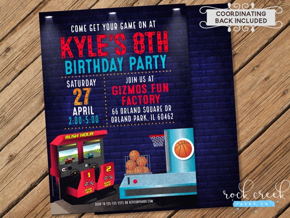 Arcade Birthday Invitation Video Game Invitation Gaming Birthday