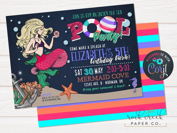 Mermaid Pool Party Invitation, Under the Sea Party, Swim Party, Digital Birthday Party Invitation, INSTANT ACCESS Il_570xn