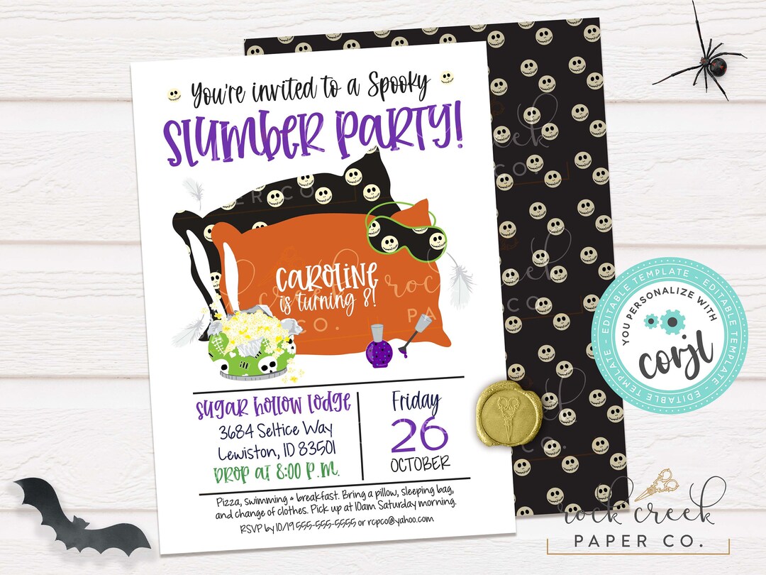 Halloween Slumber Party Invitation, Halloween Birthday Party, Pajama