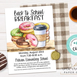 Back to School Breakfast Invitation, Boohoo Yahoo Breakfast, PTA School Breakfast Party, Editable Breakfast Template, Instant Download