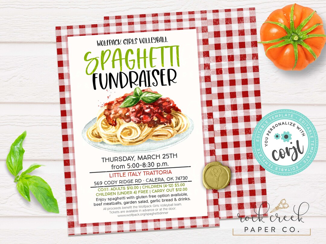 Spaghetti Dinner Invitation, Spaghetti Fundraiser, Spaghetti Dinner