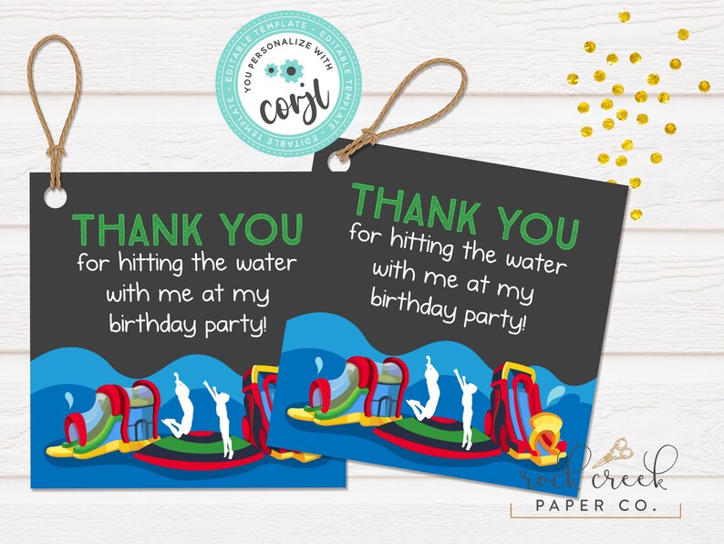Water Park Birthday Invitation, Editable Adventure Park Party Template (Digital Download) Tags Only