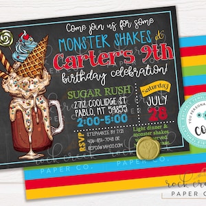 Monster Shake Birthday Invitation: Editable Ice Cream Party Template (Instant Digital Download, 7&quot;x5&quot;)