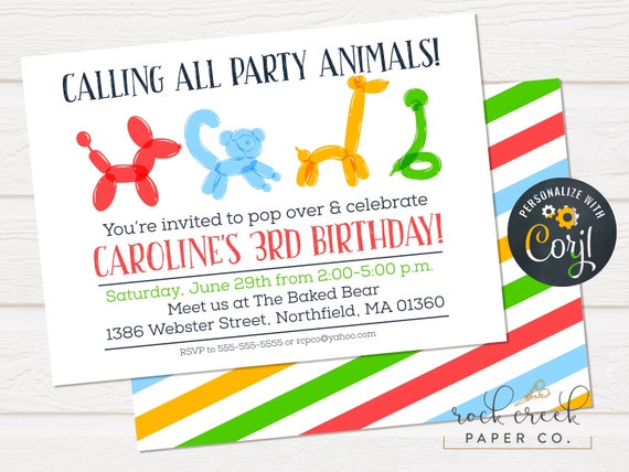 Balloon Animals Invitation, Animal Balloons, Balloon Artist Invitation, Balloon Animal Party, Digital Party Invitation, INSTANT ACCESS Il_570xn