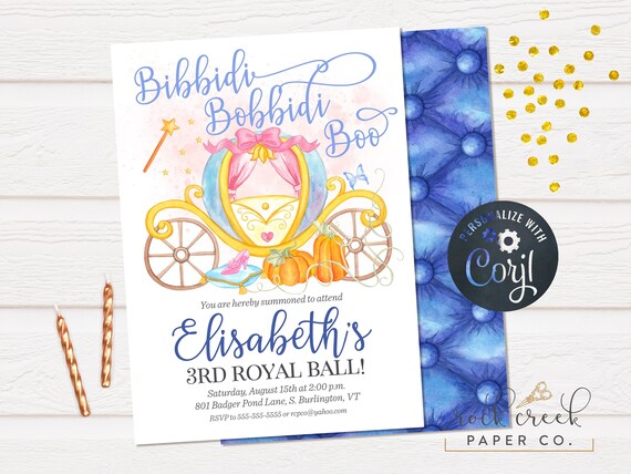 Cinderella's Coach Birthday Invitation, Watercolor Cinderella Invitation, Royal Ball, Digital Birthday Party Invitation, INSTANT ACCESS Il_570xn