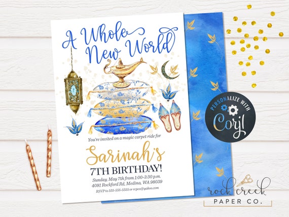 Arabian Nights Birthday Invitation, Watercolor Jasmine Invitation, Aladdin Birthday Party, Digital Birthday Party Invitation, INSTANT ACCESS Il_570xn