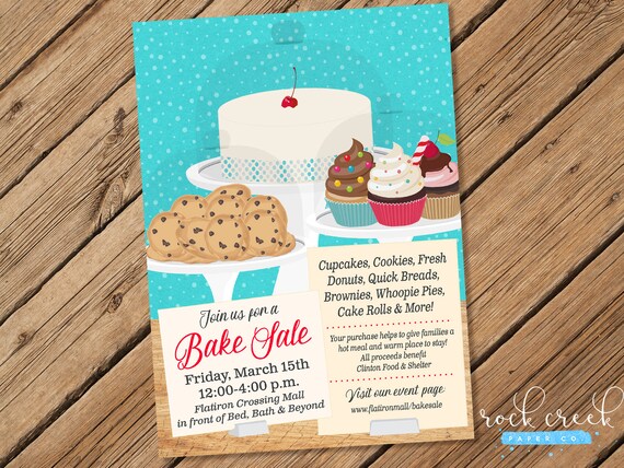 Bake Sale Flyer Bake Sale Invitation School Fundraiser Etsy
