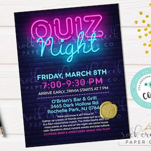Quiz Night Invitation, Editable Event Template (Digital Download) 8.5x11 inches