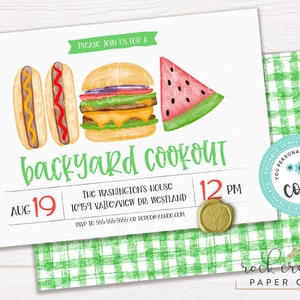 Backyard Cookout Invitation, Burger & Hot Dogs Invitation, Summer Barbecue Party, Backyard BBQ, Editable BBQ Template, Instant Download