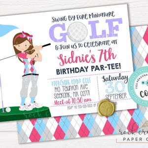 Invitación de cumpleaños con temática de minigolf: Plantilla editable para fiesta de minigolf (descarga instantánea)