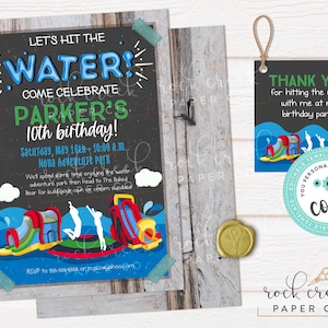 Water Park Birthday Invitation, Editable Adventure Park Party Template (Digital Download) Invite + Tags