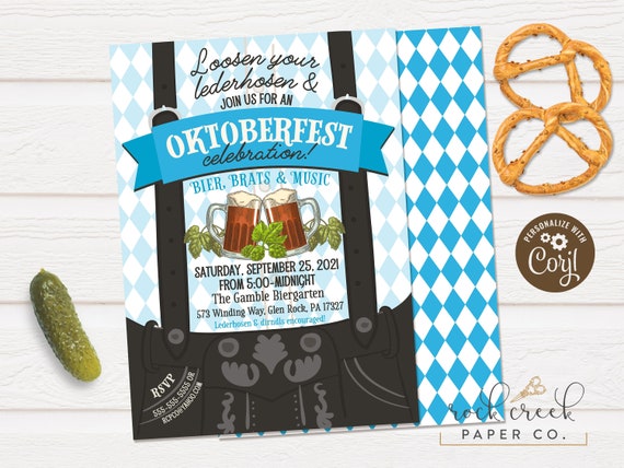 Oktoberfest Lederhosen Invitation, Oktoberfest Party, German Beer Party Invitation, Digital Event Invitation, INSTANT ACCESS Il_570xn