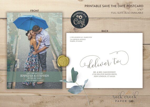 Eucalyptus Save the Date Postcard, Watercolor Eucalyptus Save the Date, Digital Printable Invitation, INSTANT ACCESS Il_570xn