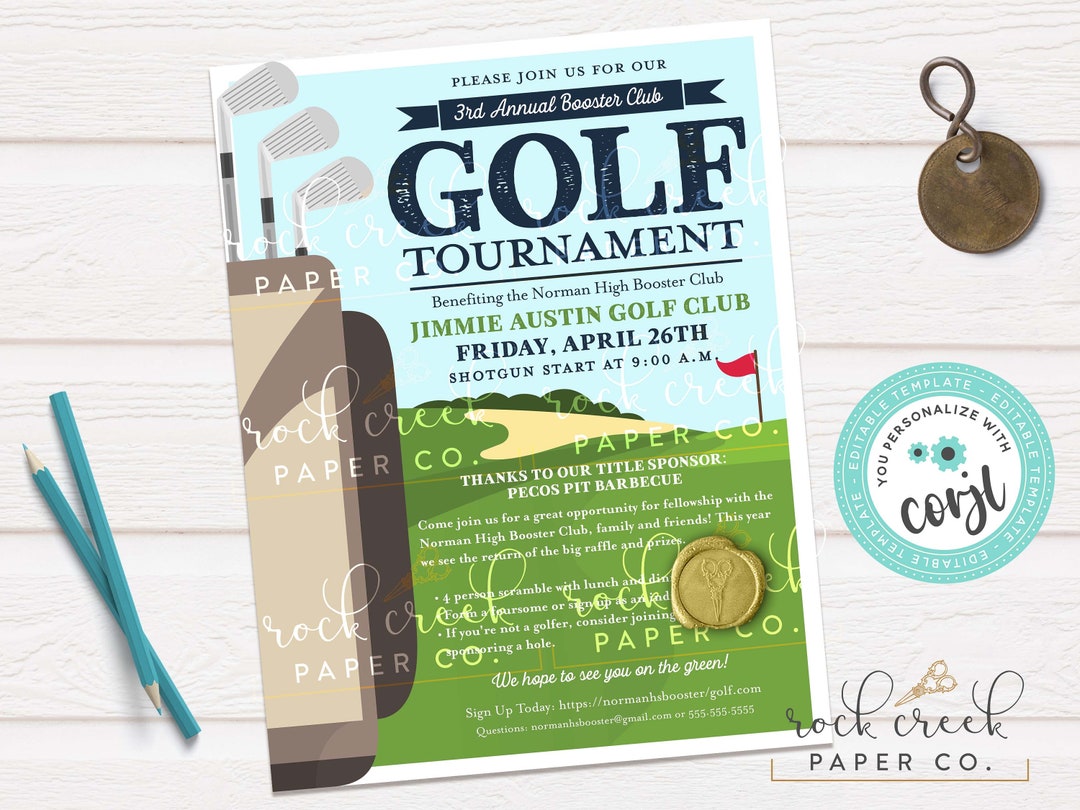 Golf Tournament Flyer, Editable Fundraiser Template (digital Download ...