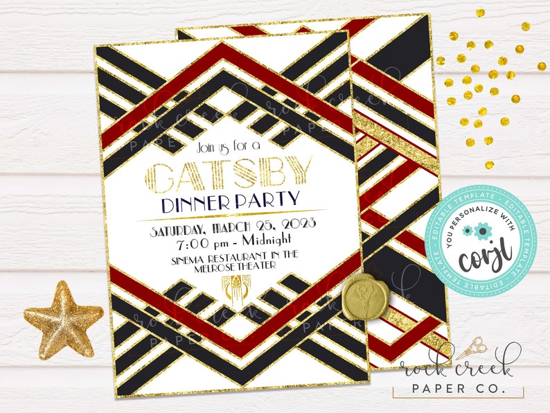 Great Gatsby Invitation, Roaring 20s Party, Art Deco Invitation, Gatsby Gala Invitation, Editable Event Template, Instant Download image 2