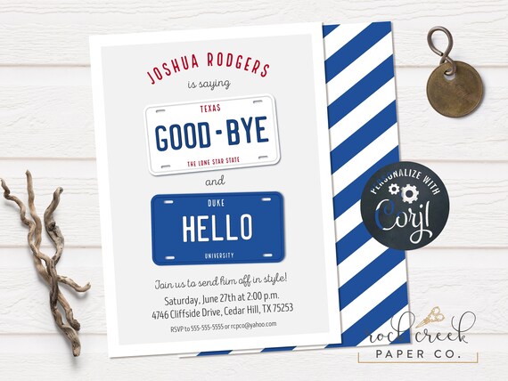 License Plate College Send Off Invitation, Going Away Party, Farewell Dinner, Bon Voyage Party, Digital Party Invitation, INSTANT ACCESS Il_570xn