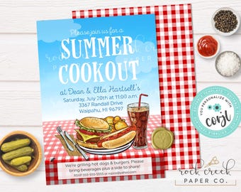 Country Barbecue Invitation, Editable Summer Cookout Template (Digital Download)