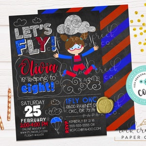 iFly Skydiving Invitation, iFly Birthday Invitation, Indoor Skydiving Party, iFly Party, Editable Birthday Party Template, Instant Download Red|Blue|SIlver