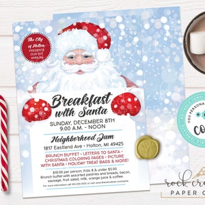 Invito per colazione con Babbo Natale, volantino per brunch con Babbo Natale, volantino per evento festivo con Babbo Natale, modello di evento modificabile, download immediato