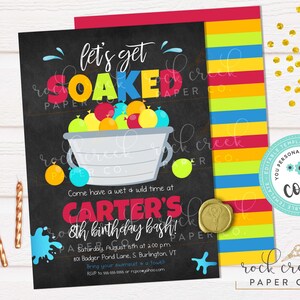 Water Balloon Birthday Invitation, Editable Party Template (Digital Download) Chalk RGB