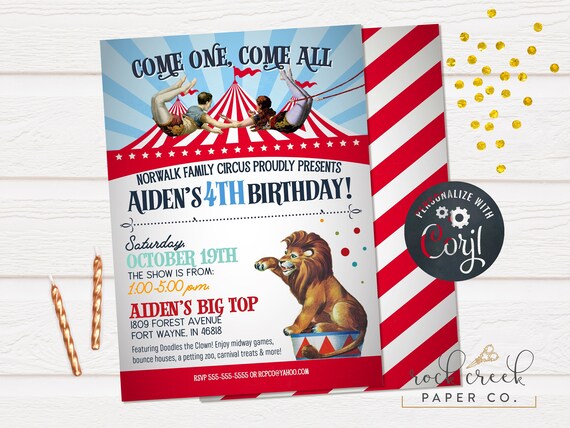 Vintage Circus Birthday Invitation, Victorian Circus Invitation, Retro Circus Invitation, Digital Birthday Party Invitation, INSTANT ACCESS Il_570xn