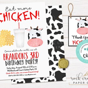 Eat More Chicken Invitation and tags Templates