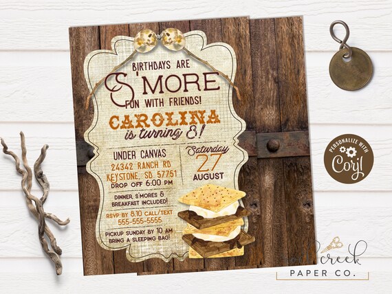 Campfire & S'mores Birthday Invitation, Camping Birthday Party, Bonfire Birthday Party, Digital Birthday Party Invitation, INSTANT ACCESS Il_570xn