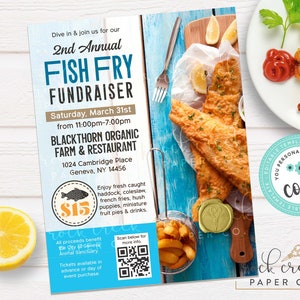 Fish Fry Fundraiser Flyer, Seafood Fry, Schule, Wohltätigkeit, Kirche, Fish & Chips Flyer, bearbeitbare Fundraiser Vorlage, Sofort Download