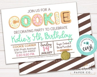 Cookie Decorating Birthday Invitation, Milk and Cookies Invitation, Baking Party Invite, Editable Birthday Party Template, Instant Download