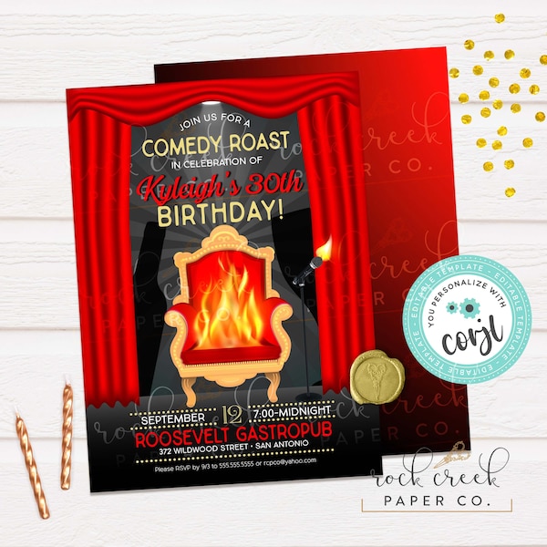 Comedy Roast Birthday Invitation, Roast & Toast Party, Birthday Roast, Insult Comedy, Editable Birthday Party Template, Instant Download