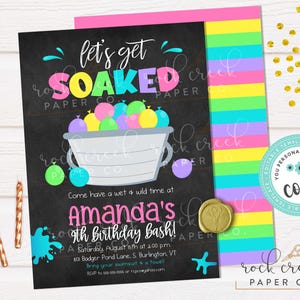 Water Balloon Birthday Invitation, Editable Party Template (Digital Download) Chalk Pastel