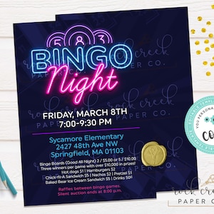 Invitación a la noche de bingo, invitación para recaudar fondos con bingo, recaudación de fondos con bingo de la PTA, volante de bingo de la iglesia, plantilla de evento editable, descarga instantánea