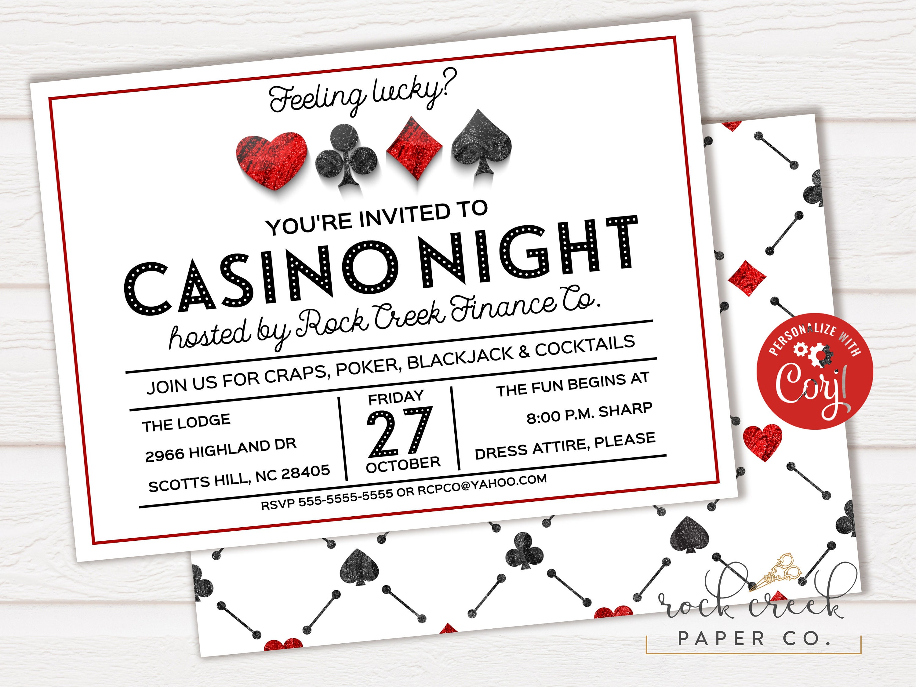 Playing Card Suits Invitations, Poker, Casino Night, Monte Carlo Night