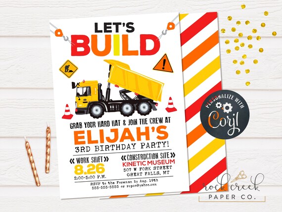 Construction Birthday Invitation, Dump Truck Birthday Invitation, Construction Party, Digital Birthday Party Invitation, INSTANT ACCESS Il_570xn