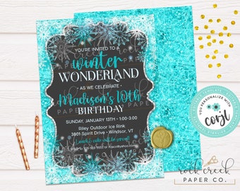 Winter Wonder Birthday Invitation, Frozen Birthday Invitation, Ice Princess Invitation, Editable Birthday Party Template, Instant Download