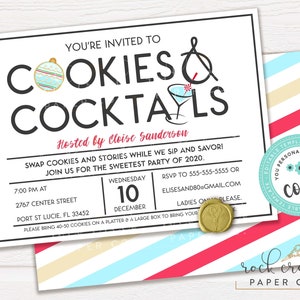 Christmas Cookies & Cocktails Invitation, Cookie Exchange Party, Holiday Cookie Swap, Editable Christmas Party Template, Instant Download