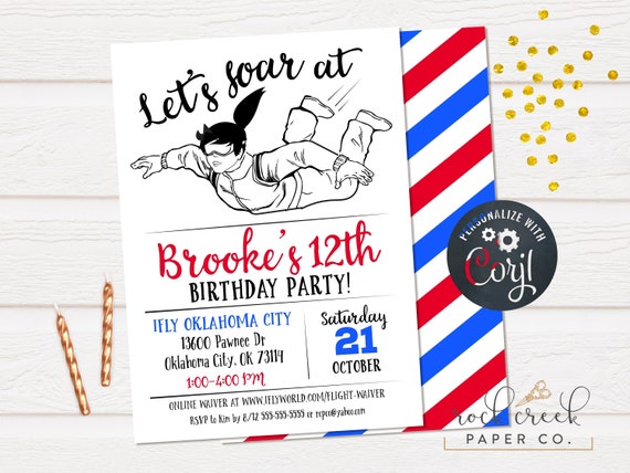 Skydiving Birthday Invitation, iFly Birthday Invitation, Parachuting Party, Digital Birthday Party Invitation, INSTANT ACCESS Il_570xn