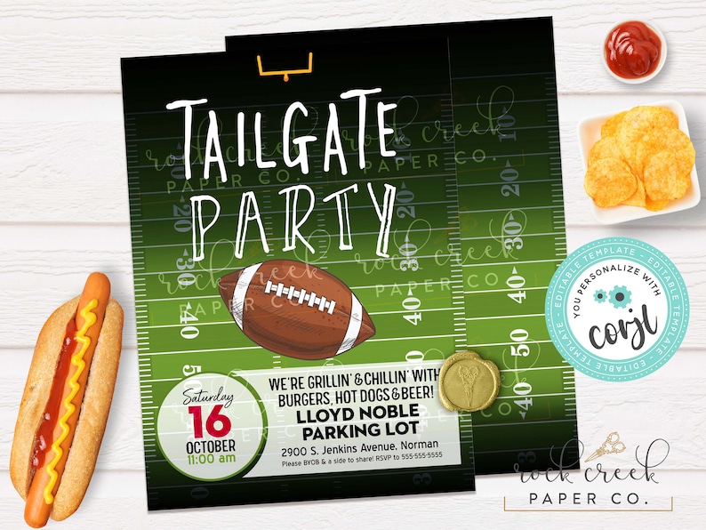 Football Tailgate Party Invitation, Editable Party Templates (Digital Download) image 1