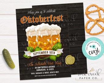 Oktoberfest Beer Mug Invitation, Biergarten Party, Beer Stein, Hefeweizen, German Heritage Party, Editable Event Template, Instant Download