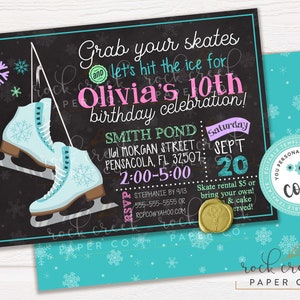 Ice Skating Birthday Invitation, Skating Rink Party, Ice Skating Party, Ice Skates, Editable Birthday Party Template, Instant Download