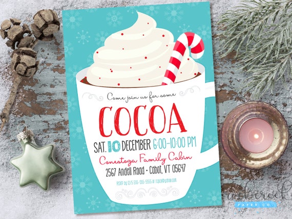 Hot Cocoa Invitation Eggnog Invitation Holiday Party Invitation