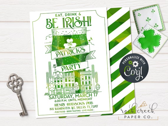 Eat Drink & Be Irish Invitation, St Patrick's Day Party, Pub Crawl Invitation, St. Paddy's Party, Digital Party Invitation, INSTANT ACCESS Il_570xn