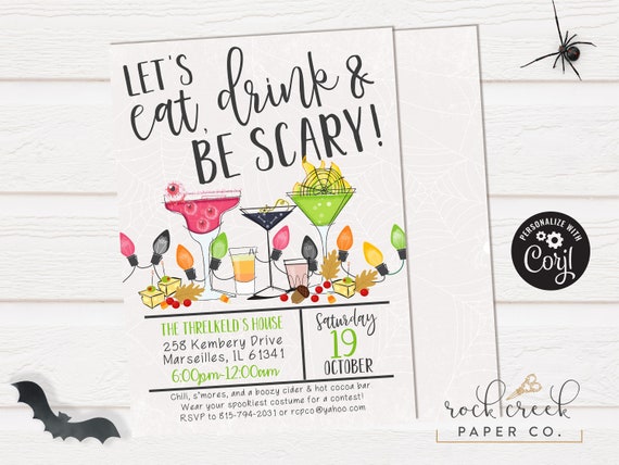 Eat Drink Be Scary Invitation Halloween Party Holiday Party 