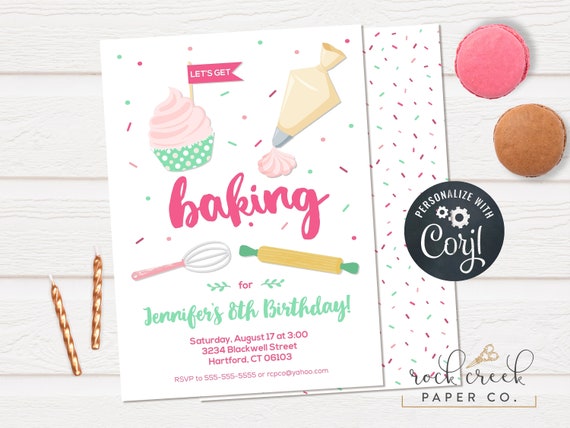 Baking Party Invitation, Baking Birthday Invitation, Cupcake Baking Birthday Invitation, Digital Birthday Party Invitation, INSTANT ACCESS Il_570xn
