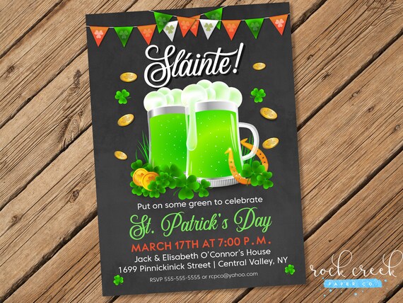 St Patrick S Day Invitation Green Beer Party Pub Crawl Invitation