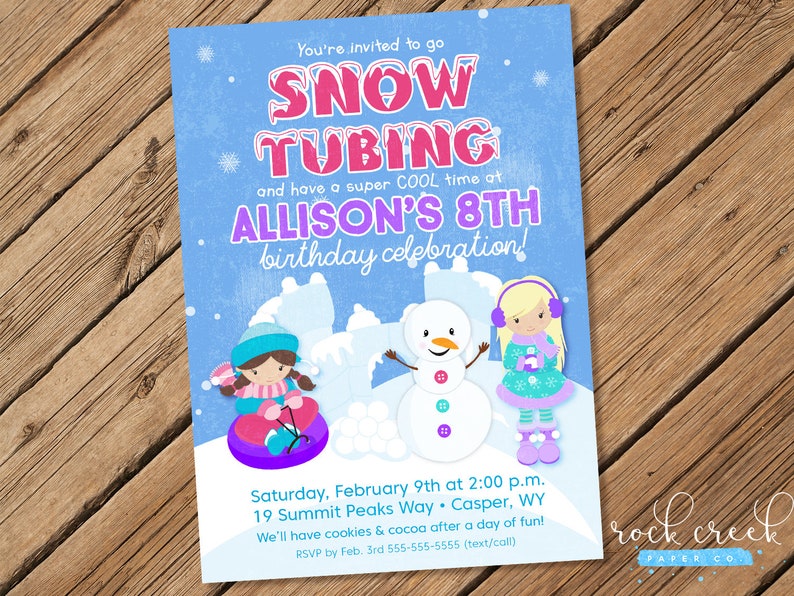Snow Tubing Birthday Party Invitation Sledding Birthday Etsy