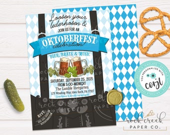 Oktoberfest Lederhosen Einladung, bearbeitbare Biergarten Party Vorlage (digitaler Download)