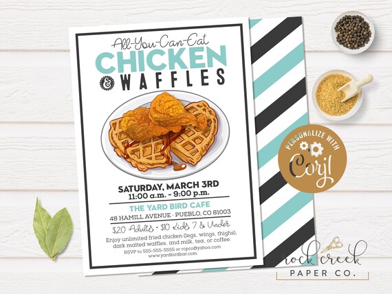 Chicken & Waffles Invitation, Fried Chicken Fundraiser, Fried Chicken Dinner, Digital Party Invitation, INSTANT ACCESS Il_570xn