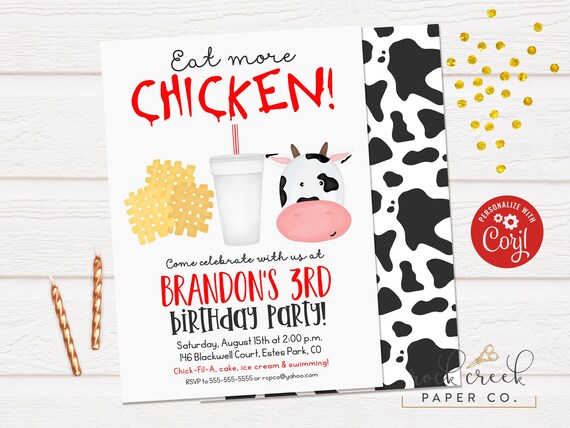 Eat More Chicken Birthday Invitation Fast Food Party Invitation Thank Eat More Chicken Birthday Invitation Fast Food Party Invitation Thank